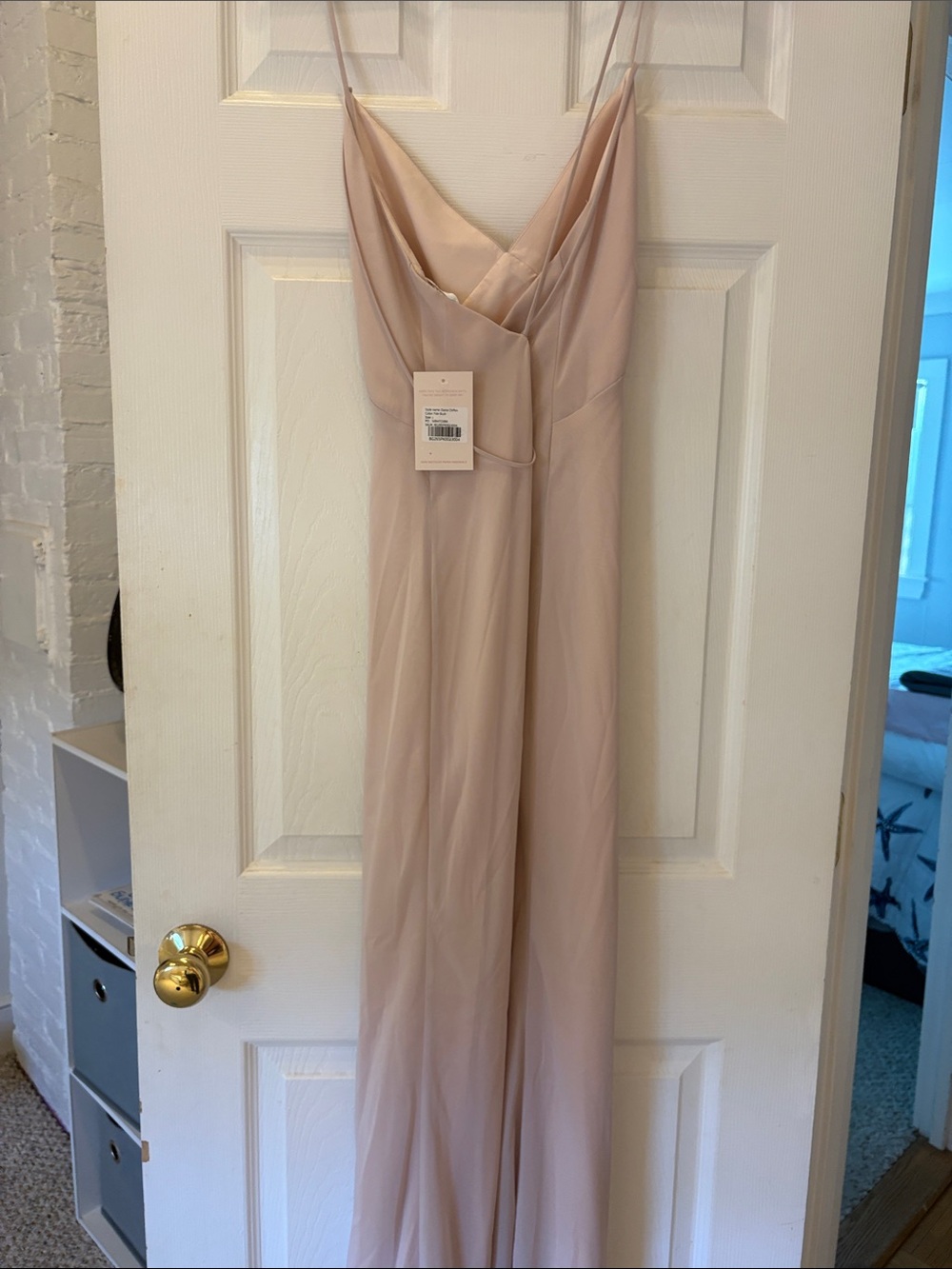 Strapless Cowl-Neck Slip Dress in Light Blush